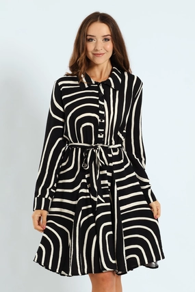 Abstract Button Through Godet Tea Dress - Black/Cream Military - inspired fashion Fashion inspiration