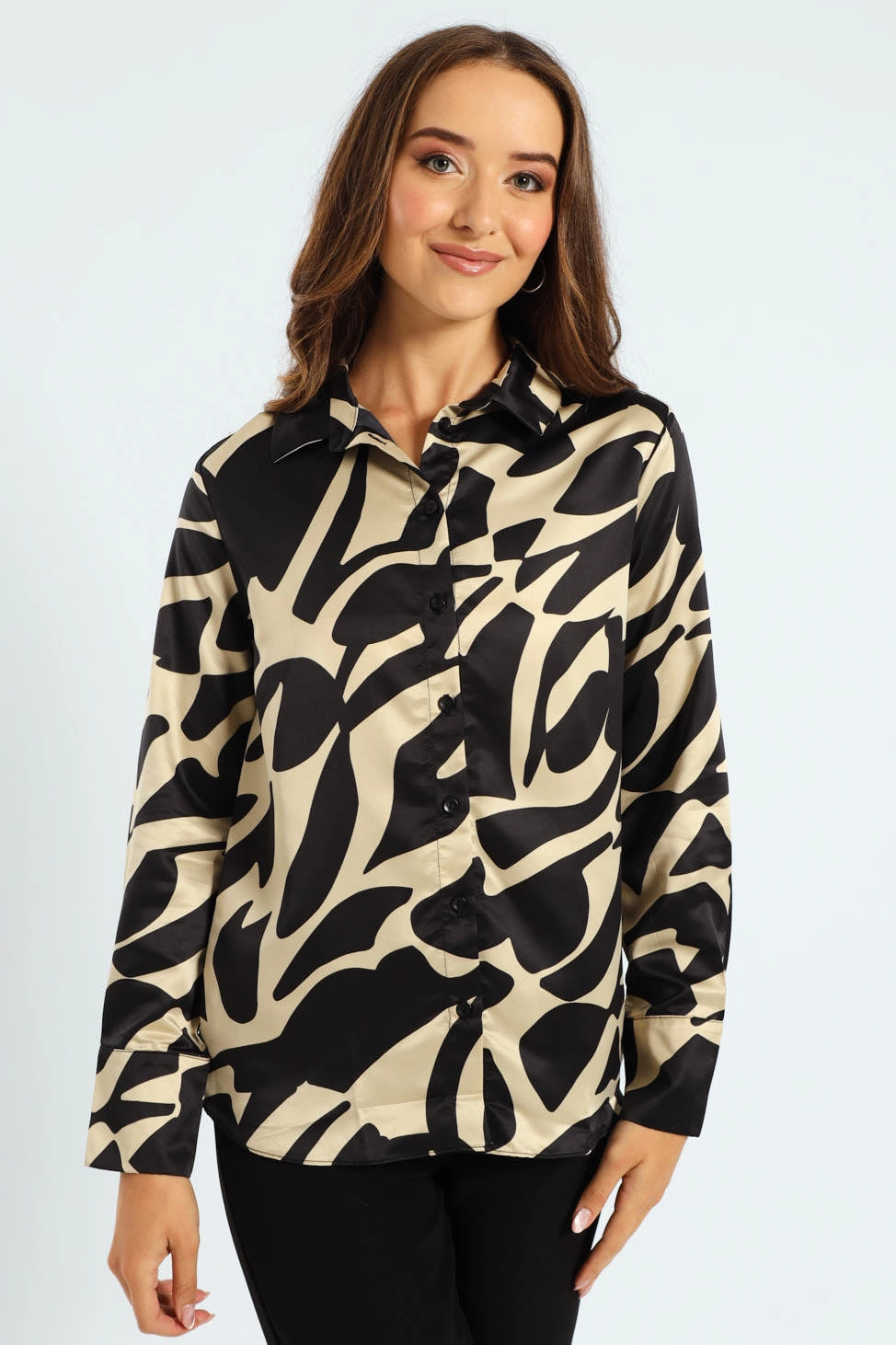 Abstract Monochrome Satin Shirt - Black/Cream Apparel finds Fashion for all body types