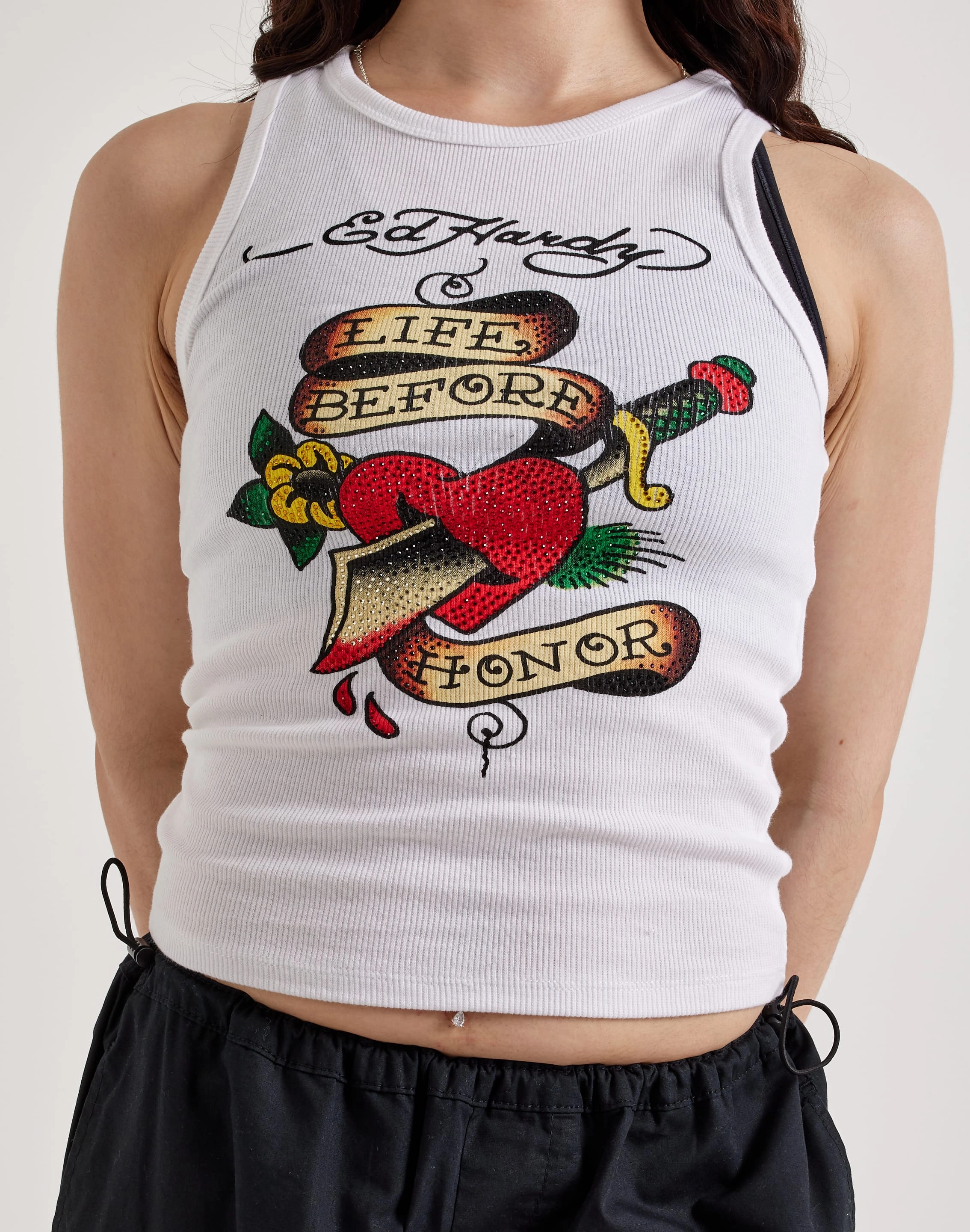 Activewear gear Ed Hardy Heart Sword Rhinestone Rib Tank Top
