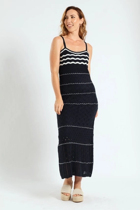 Affordable fashion Knitwear Maxi Dress With Lining - Navy/White Fashion models