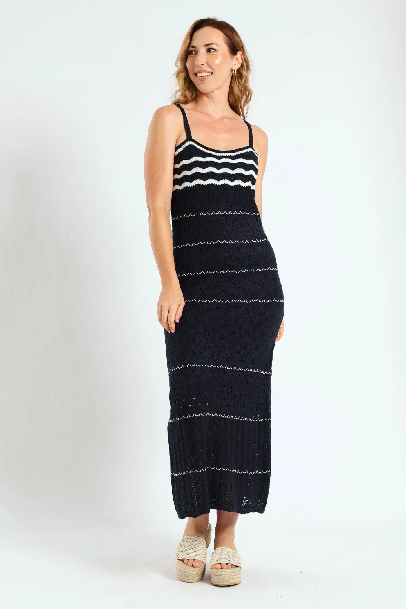 Casual wear options Knitwear Maxi Dress With Lining - Navy/White Denim products