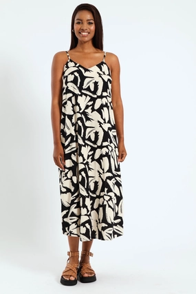 Apparel finds Strappy A-Line Slip Maxi Dress - Black/Cream Fashion sizes