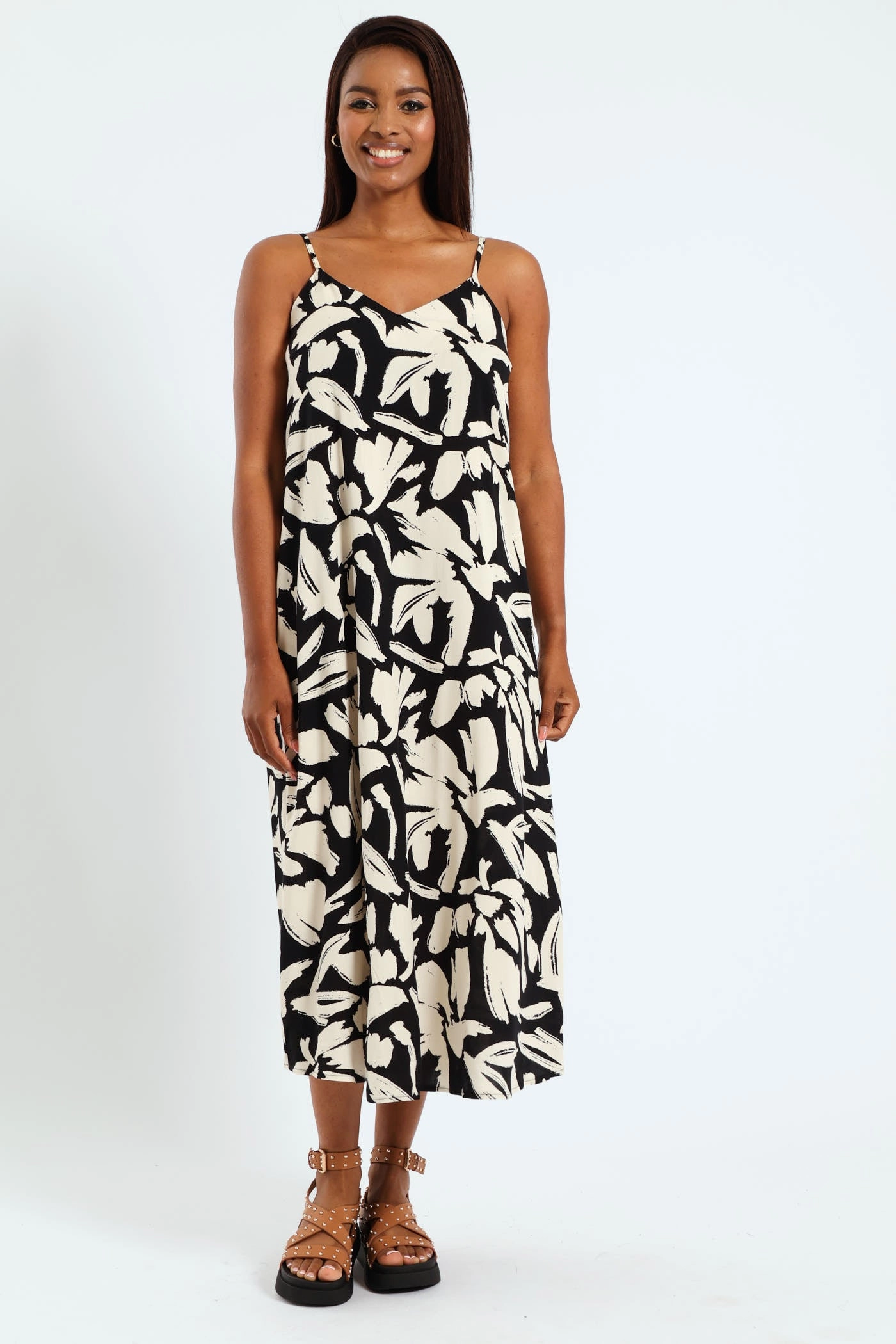 Strappy A-Line Slip Maxi Dress - Black/Cream Fashion lookbook Fashion events