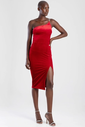 Asymmetric Midi Dress With Rhinestone Straps - Red Clearance fashion Apparel finds