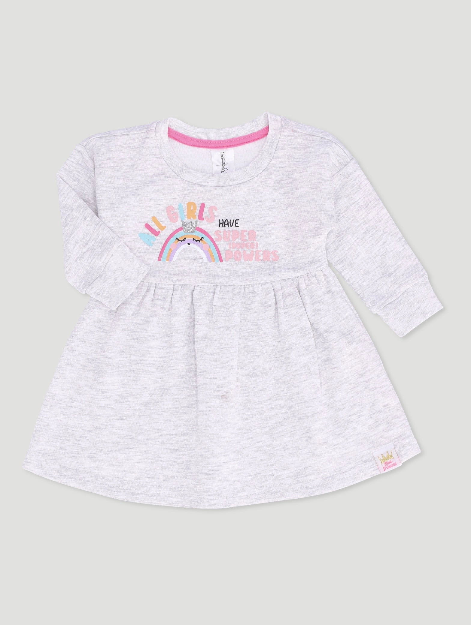 Baby Girls All Girls Have Superpowers Fleece Dress - Grey Fashion brands Organic fashion products