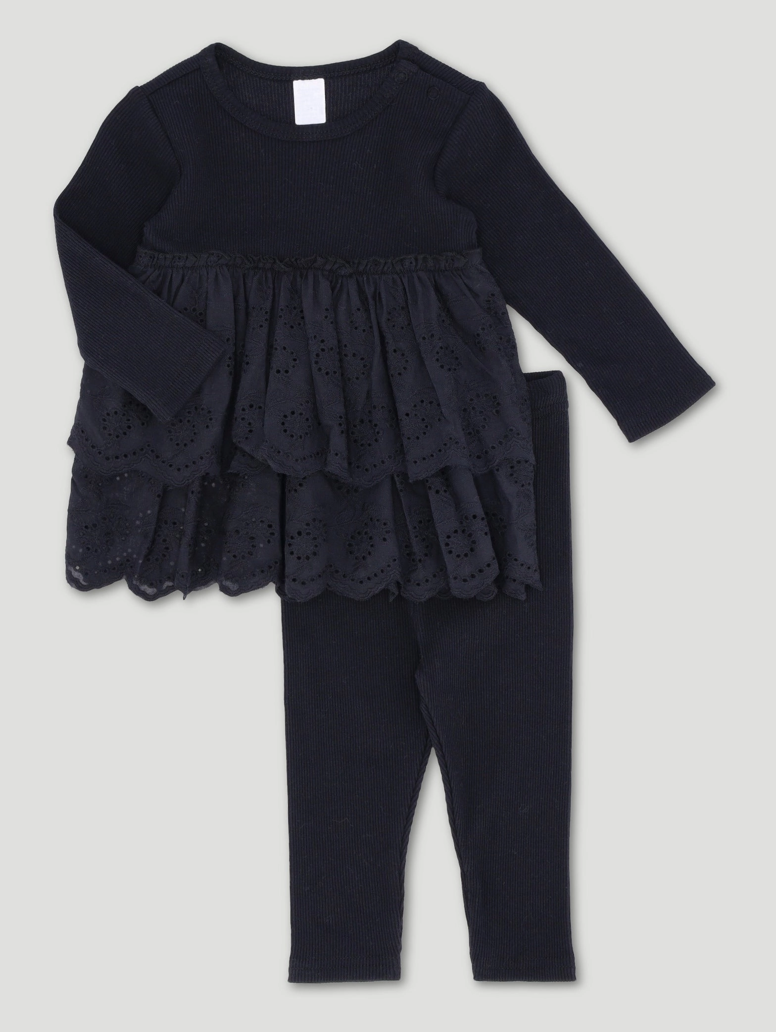 Quality apparel Baby Girls Anglaise Dress With Legging - Black Evening wear