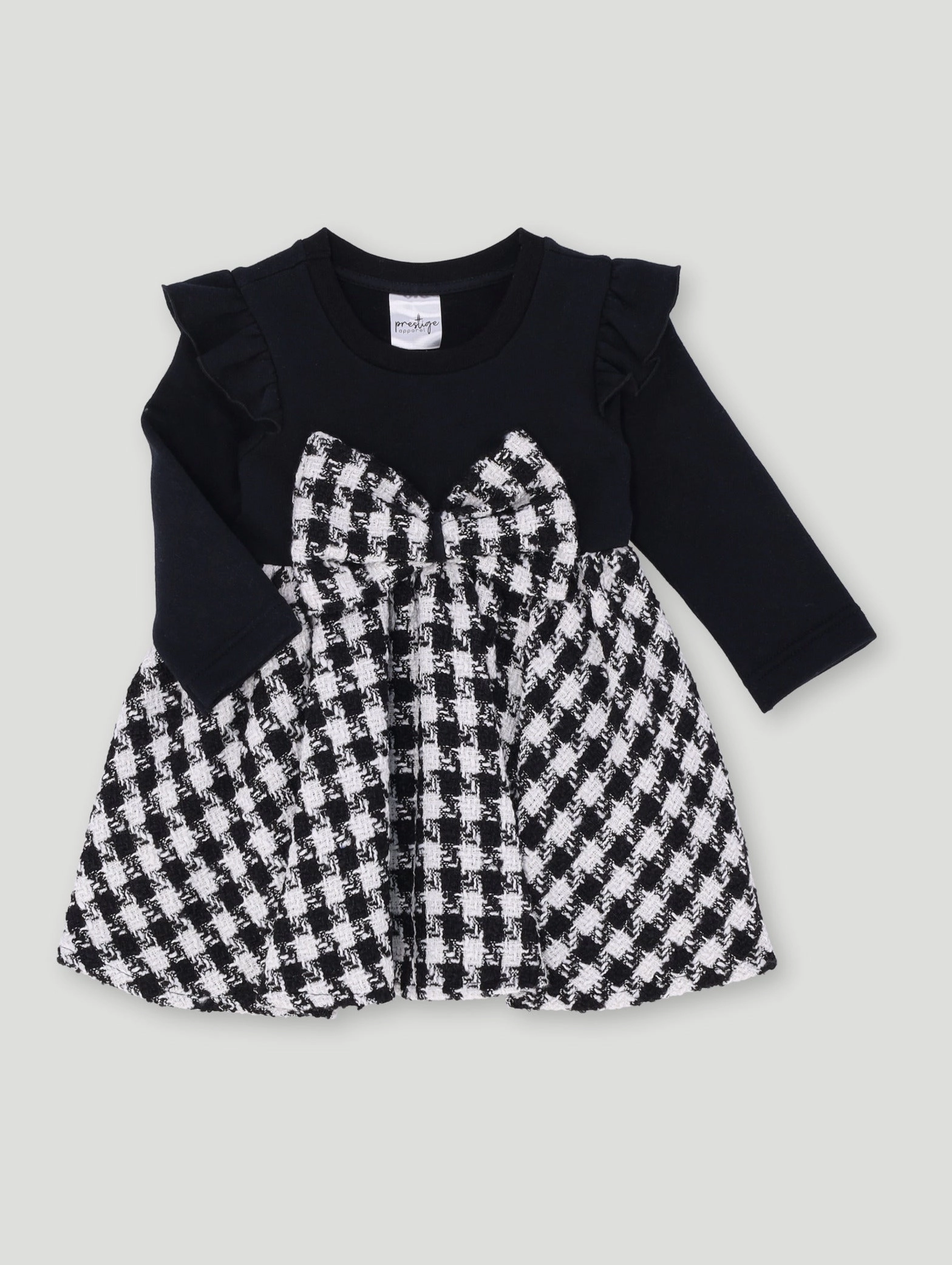 Baby Girls Check Dress With Bow - Black/White Beachwear items Patterned fashion (floral, stripes, etc.)