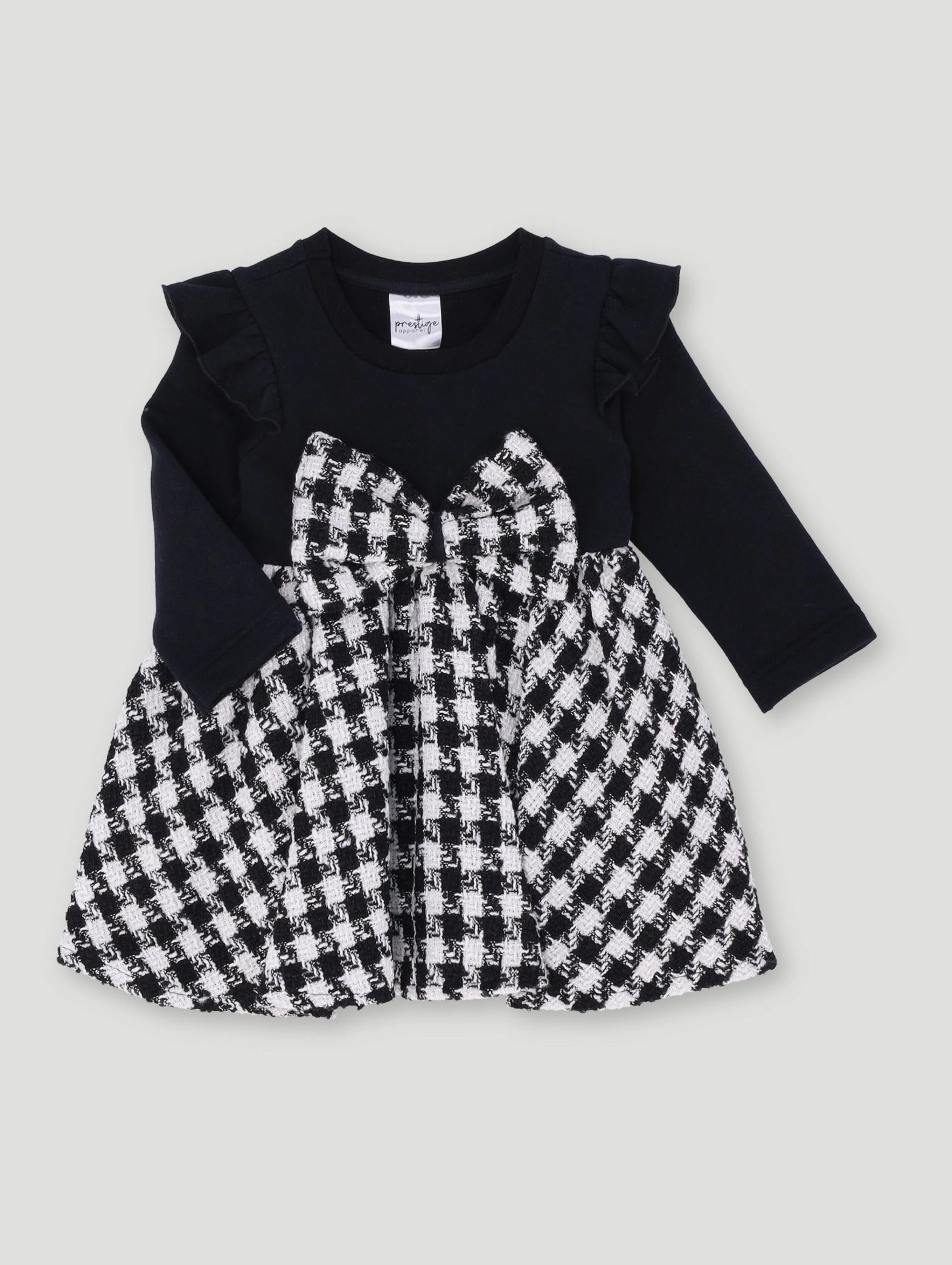 Silk - fabric fashion Baby Girls Check Dress With Bow - Black/White Upcycled fashion