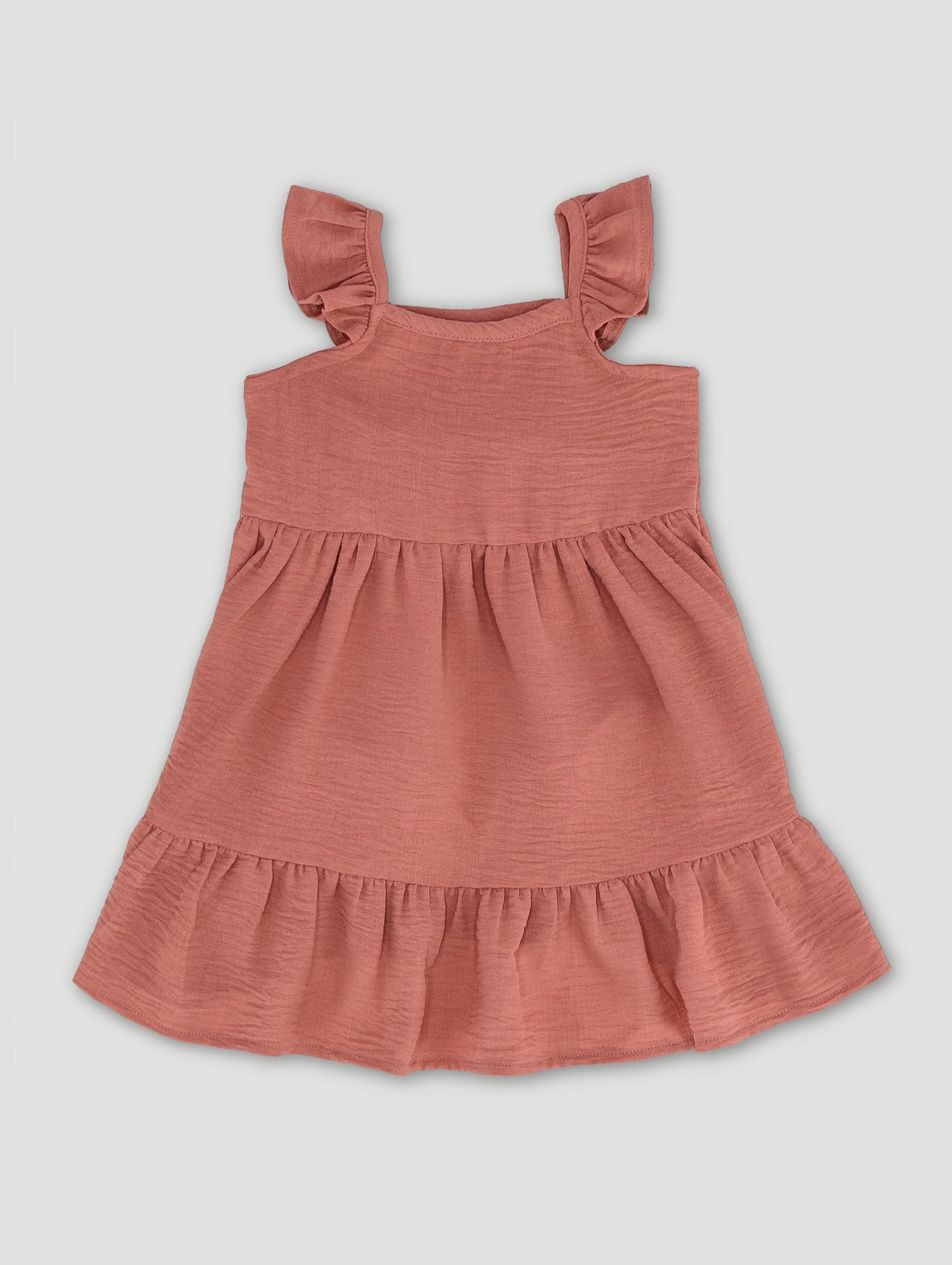Baby Girls Crinkle Airflow Dress - Rust Leather - material fashion Fashion advice