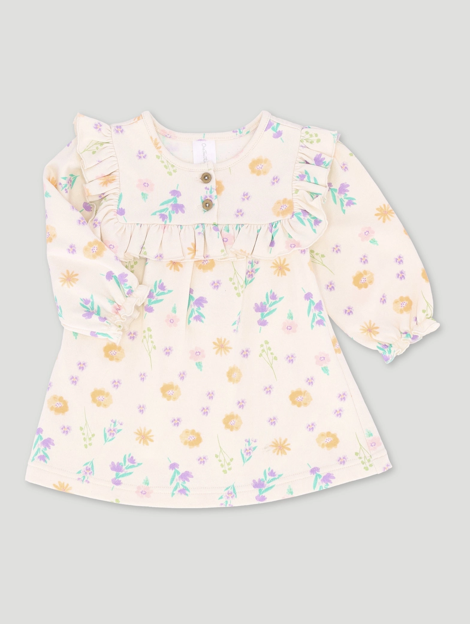 Quality apparel Baby Girls Dainty Flower Fleece Dress - Cream High - end fashion