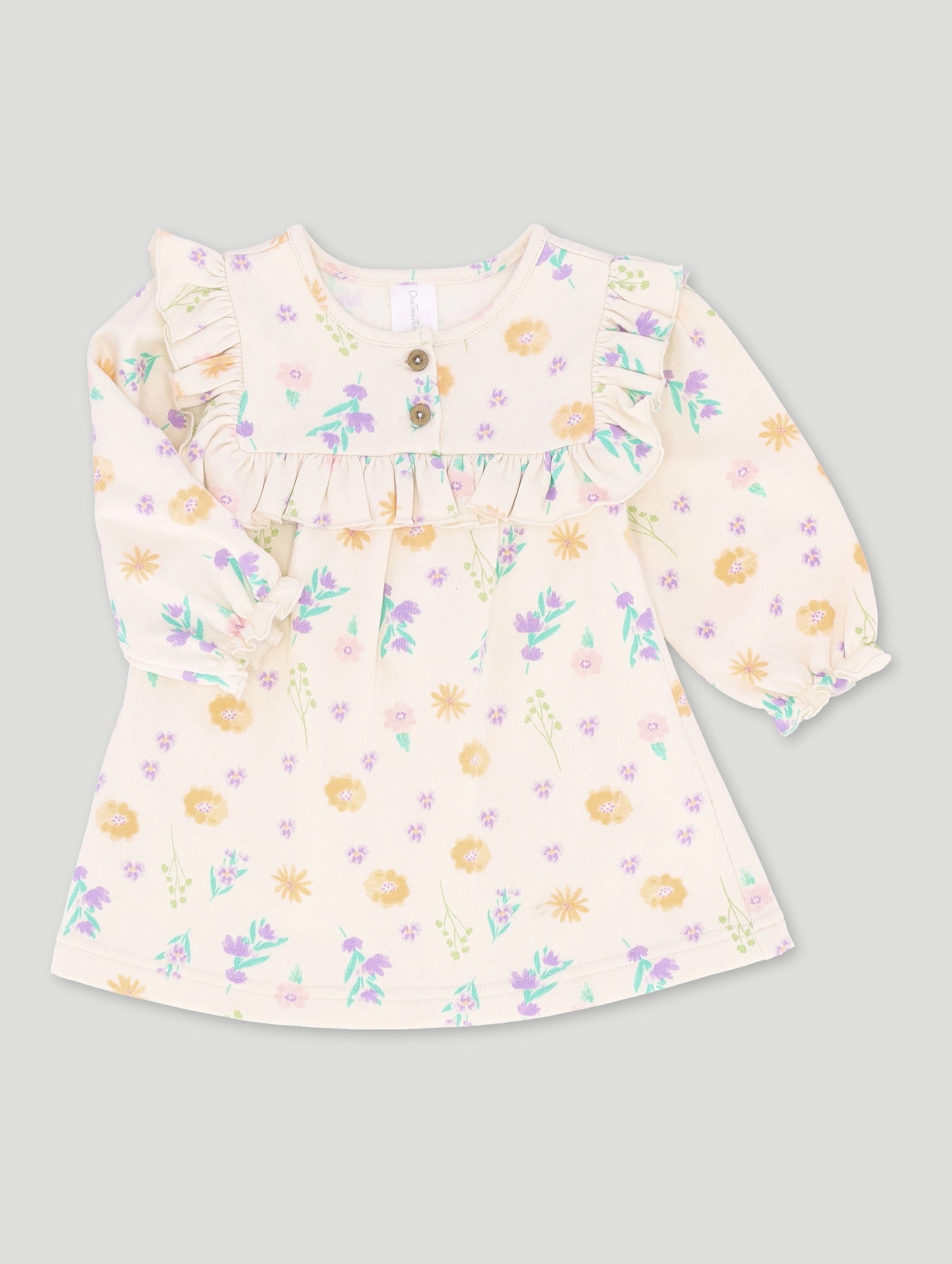 Baby Girls Dainty Flower Fleece Dress - Cream Cotton - made fashion Hip - hop fashion