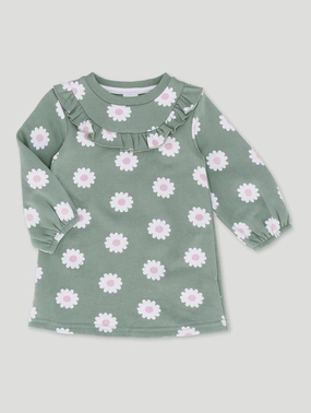 Baby Girls Daisy Print Fleece Dress - Multi Seasonal wear Embroidered fashion