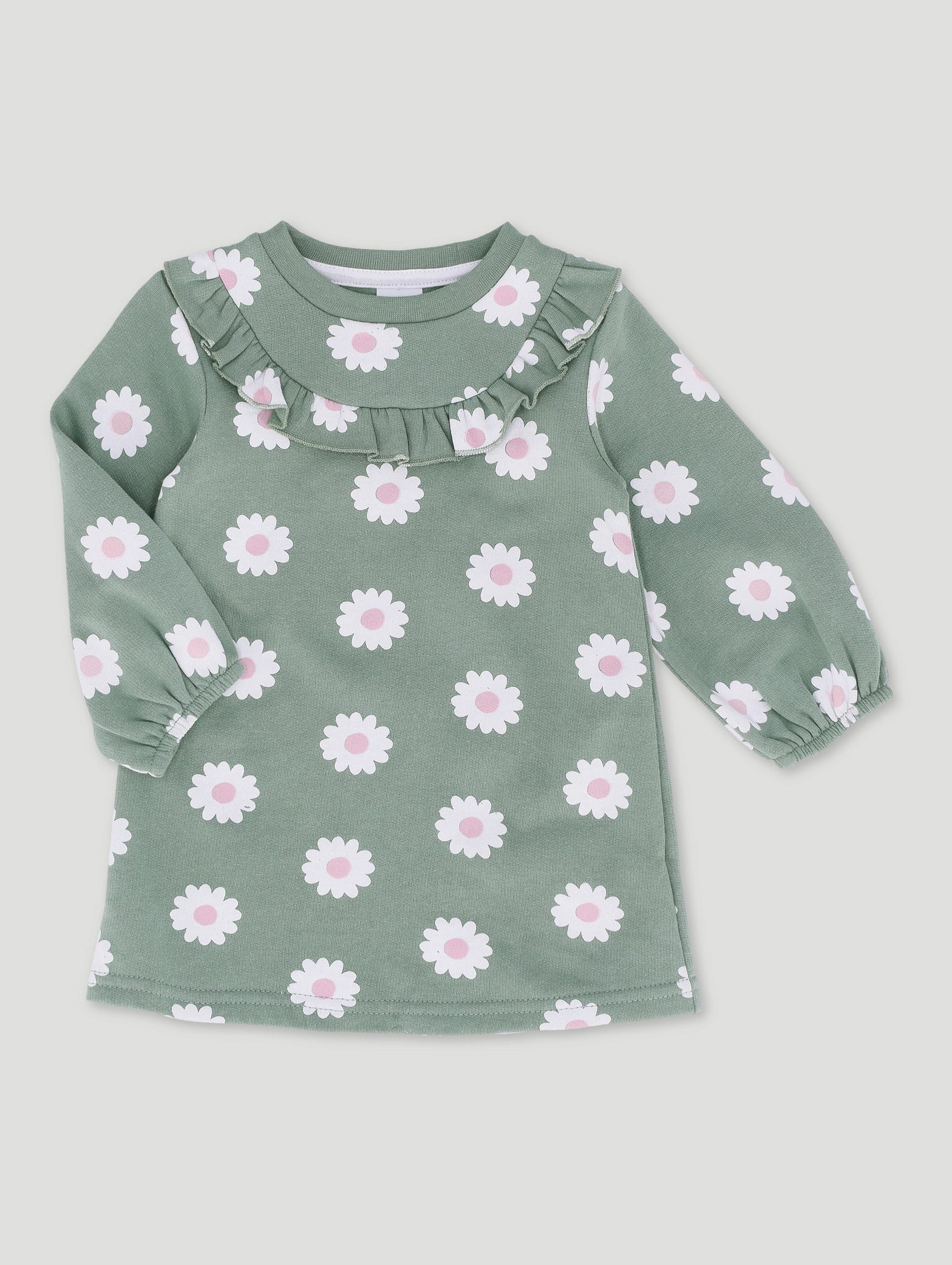 Baby Girls Daisy Print Fleece Dress - Multi Seasonal wear Embroidered fashion