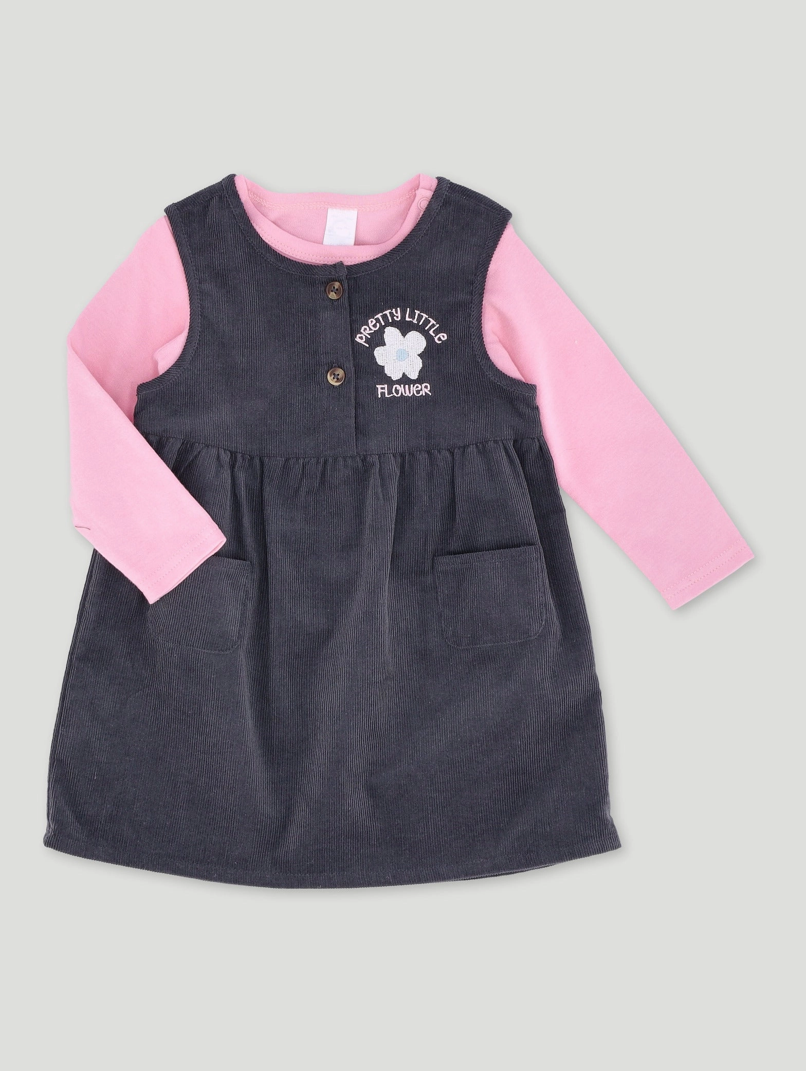 Baby Girls Flower Print Corduroy Pinni Dress - Marble Charcoal Free shipping offers Fashion for all body types