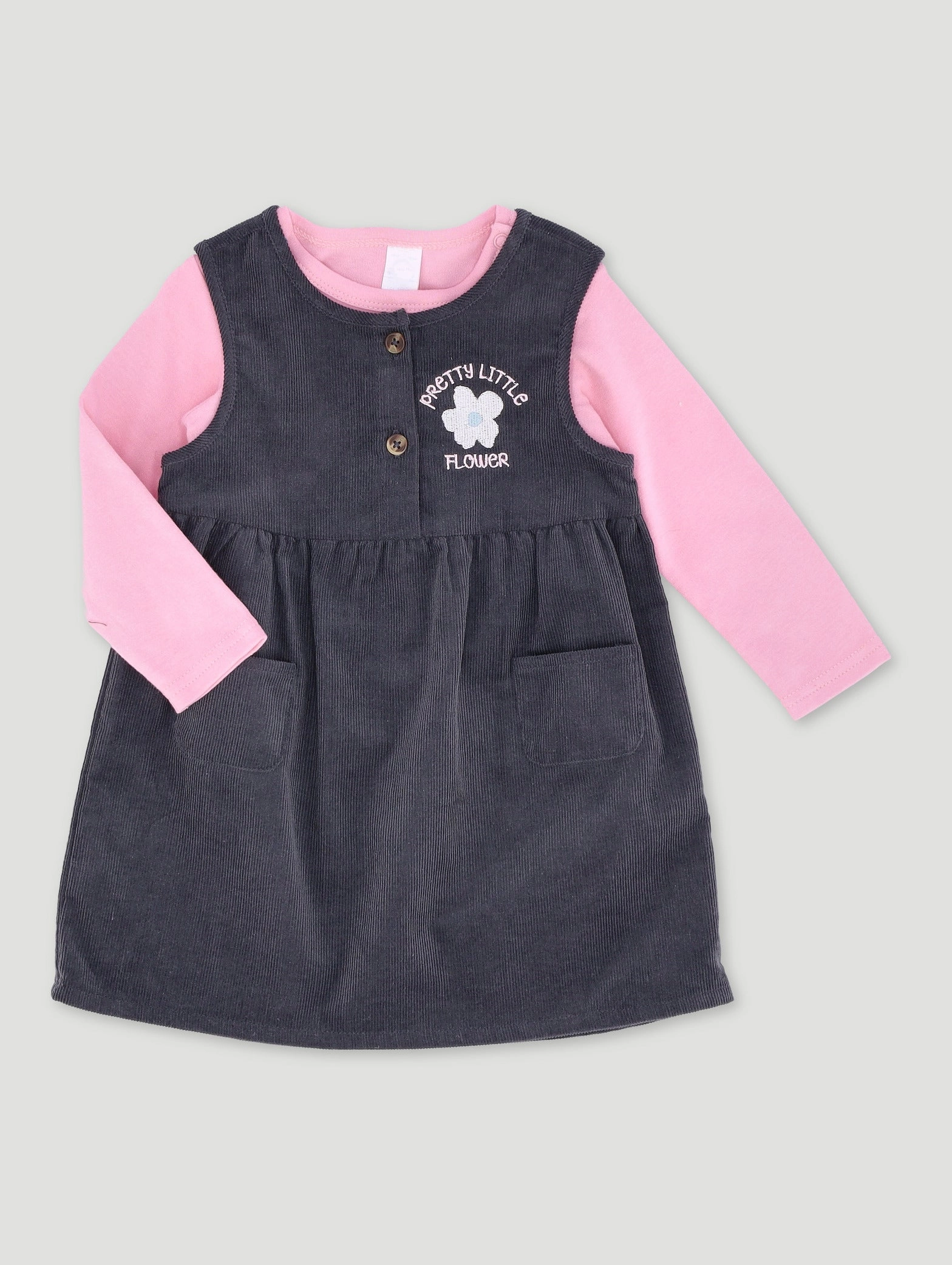 Baby Girls Flower Print Corduroy Pinni Dress - Marble Charcoal Fashion exhibitions Fashionable goods