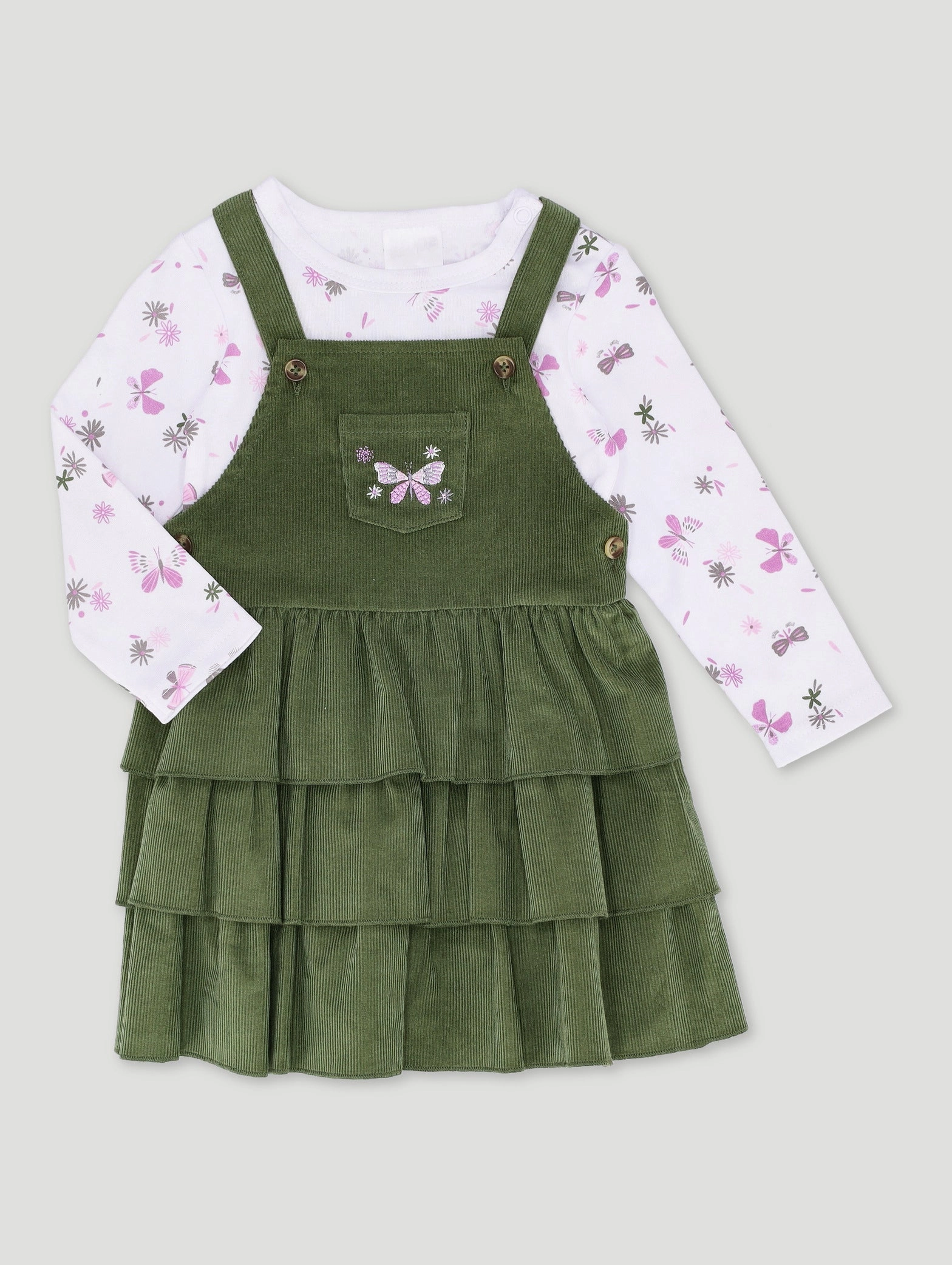 Smart fashion (wearables) Baby Girls Pinni Cord Dress - Olive Retro fashion finds