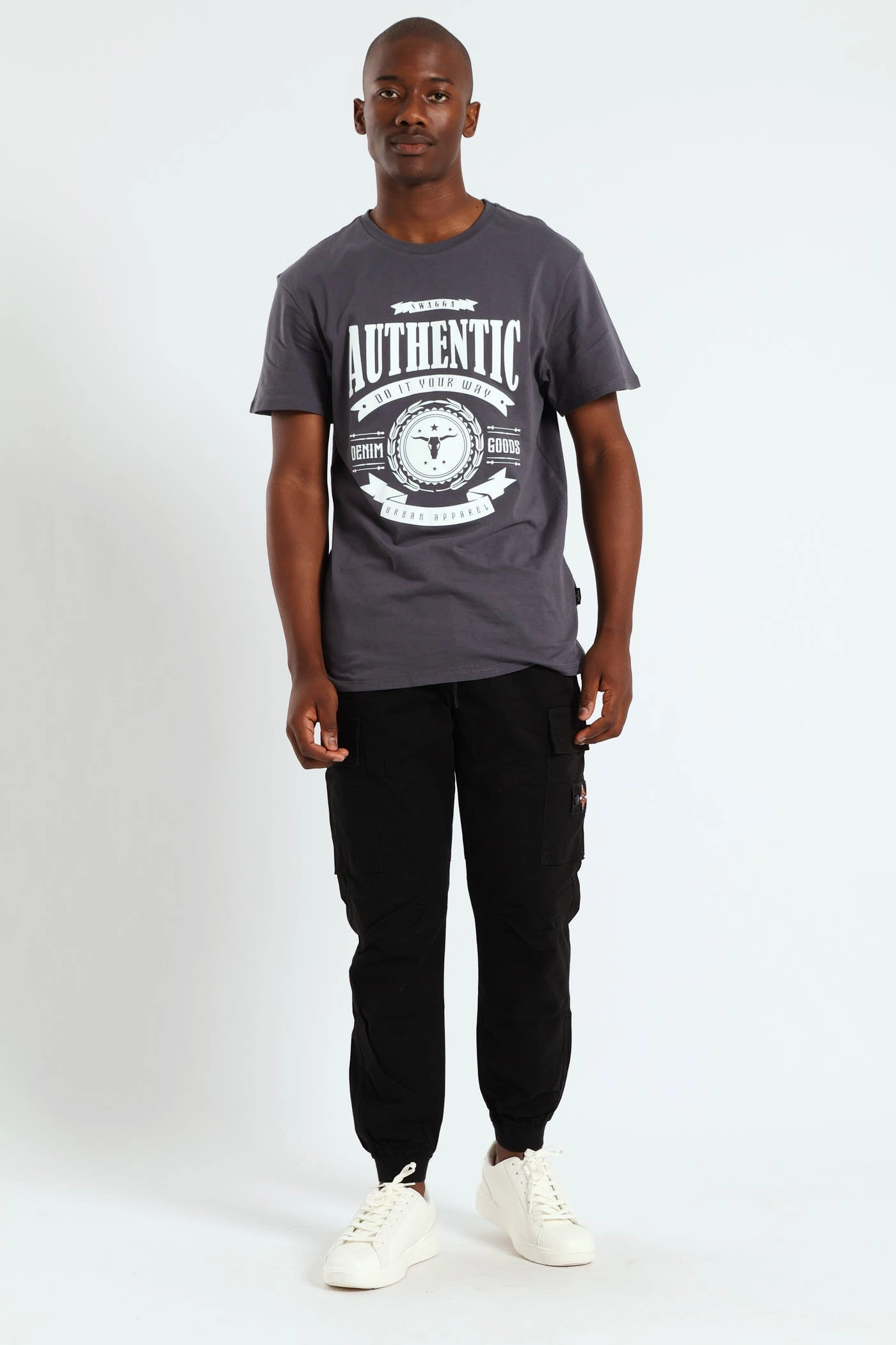 Basic Print Short Sleeve Tee - Charcoal