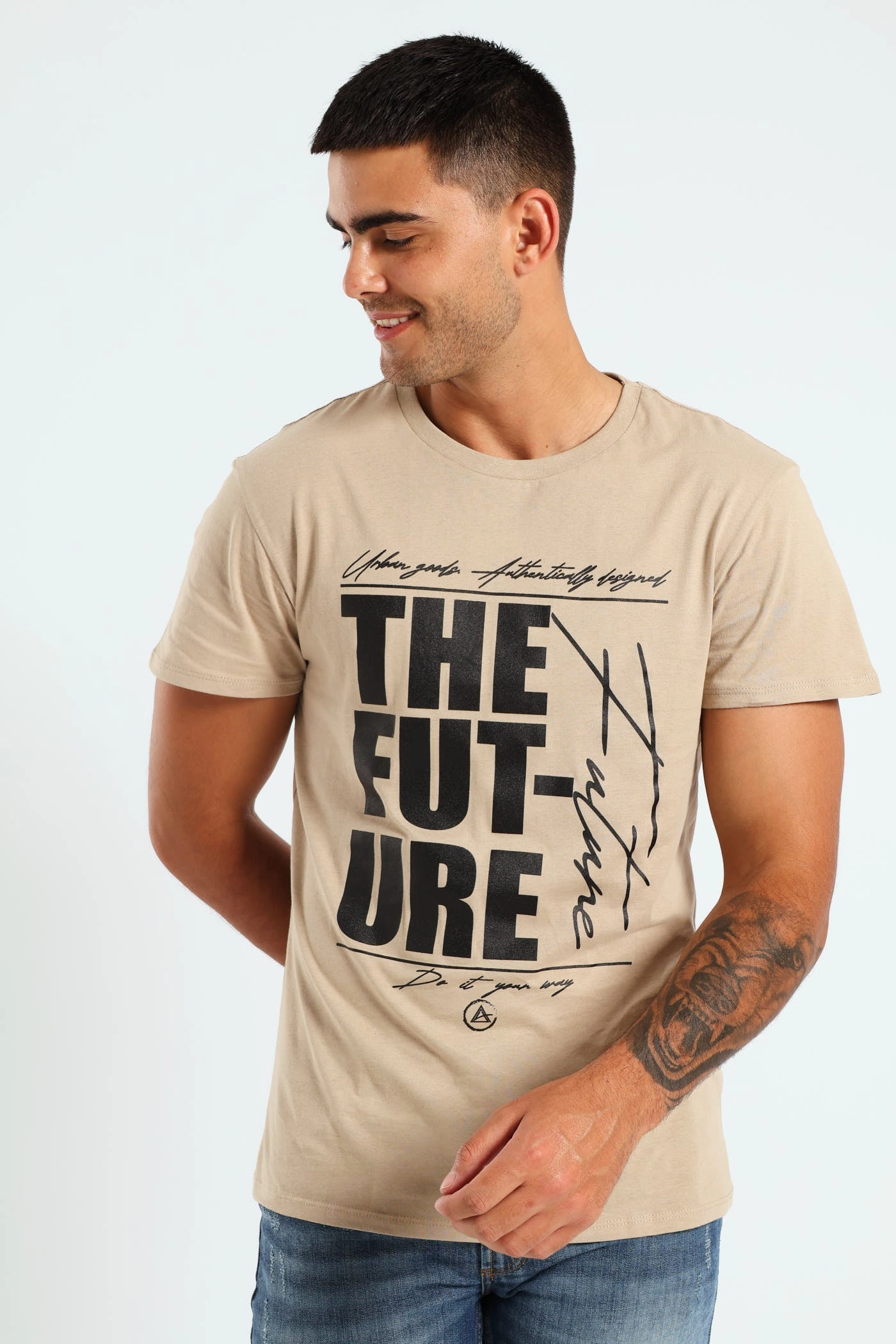 Basic Print Tee - Stone