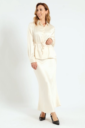 Belted Satin Shirt - Cream Athleisure fashion Fashion events