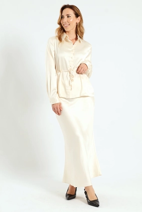Belted Satin Shirt - Cream Athleisure fashion Fashion events