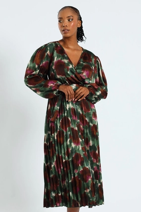 Best - selling fashion D-Ring Belted Pleated Satin Midi Wrap Dress Organic fashion products