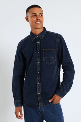 Bohemian style items Long Sleeve Lazy Denim Shirt - Stonewash Clothing types