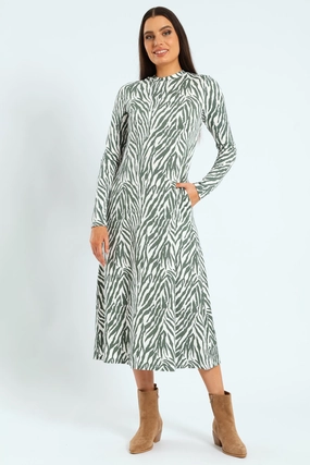Bohemian style items Printed A-Line Midaxi Dress - Fatigue/Cream Apparel finds