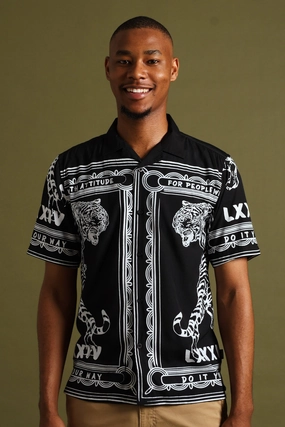Bohemian style items Tiger Block Print Shirt - Black Military - inspired fashion