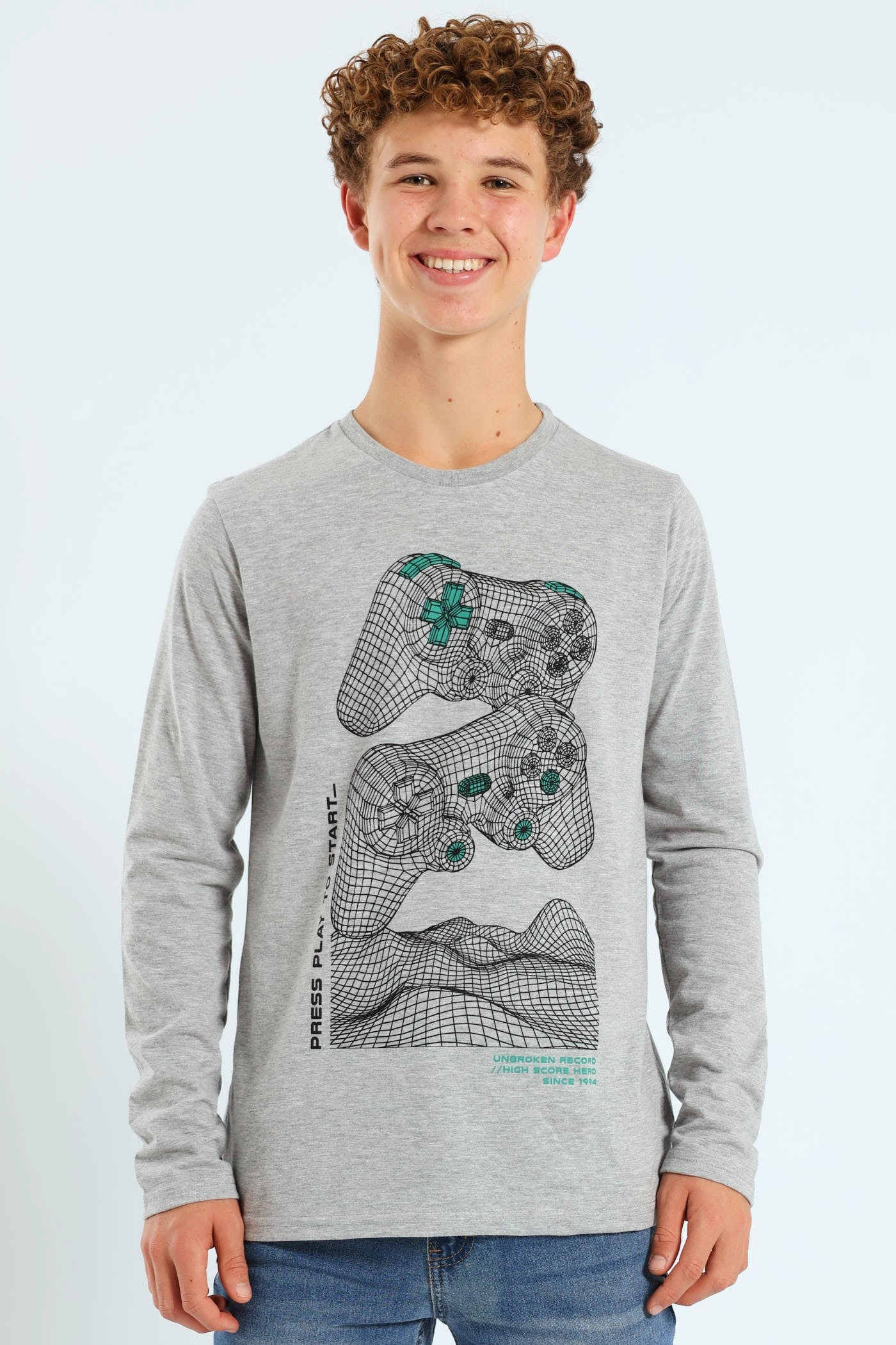 Boys 2 Pack Long Sleeve Gamer & Soccer Tees - Grey Melange/Black