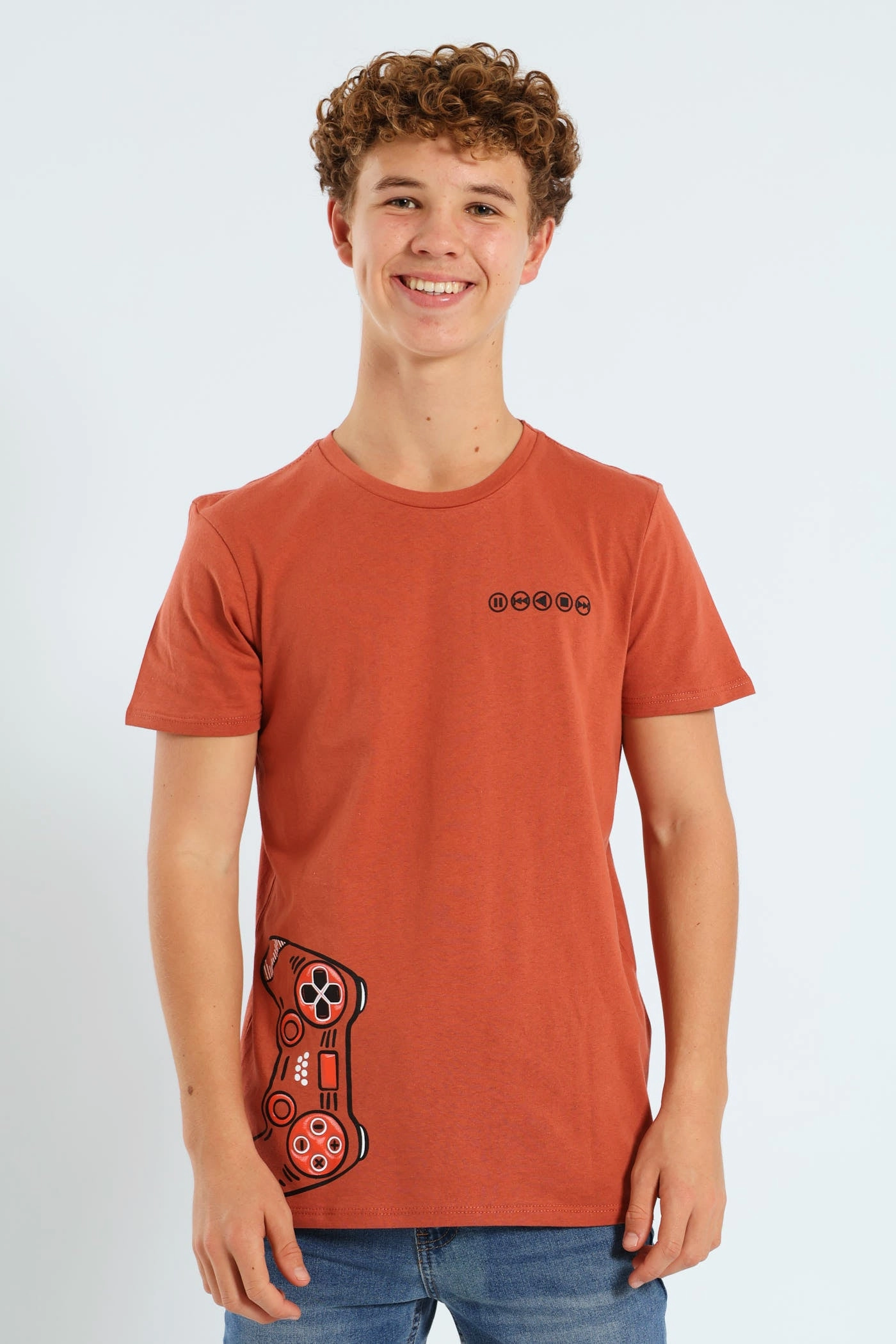 Boys Back Print Gamer Tee - Rust