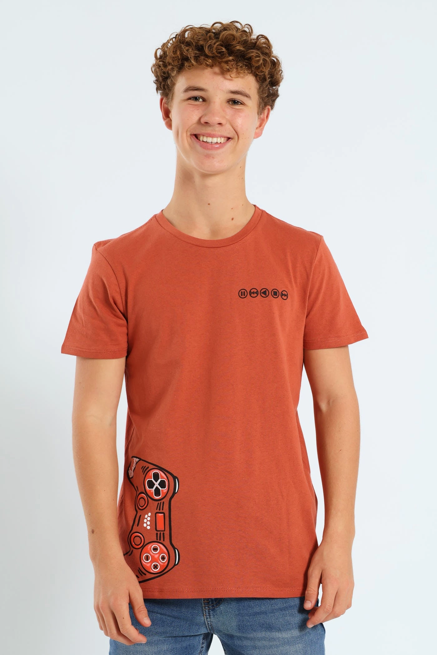 Boys Back Print Gamer Tee - Rust