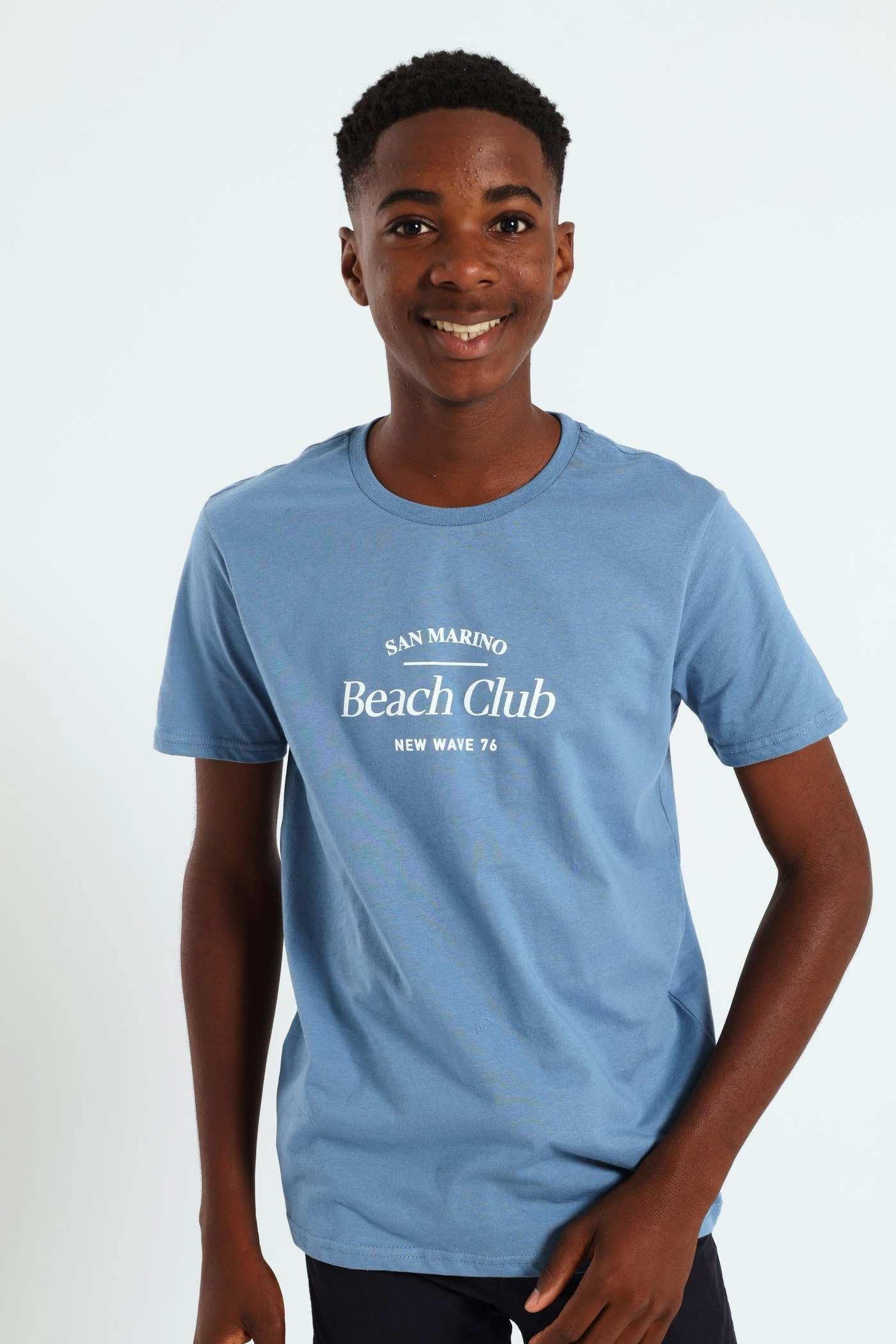 Boys Beach Club Front & Back Print Tee - Blue