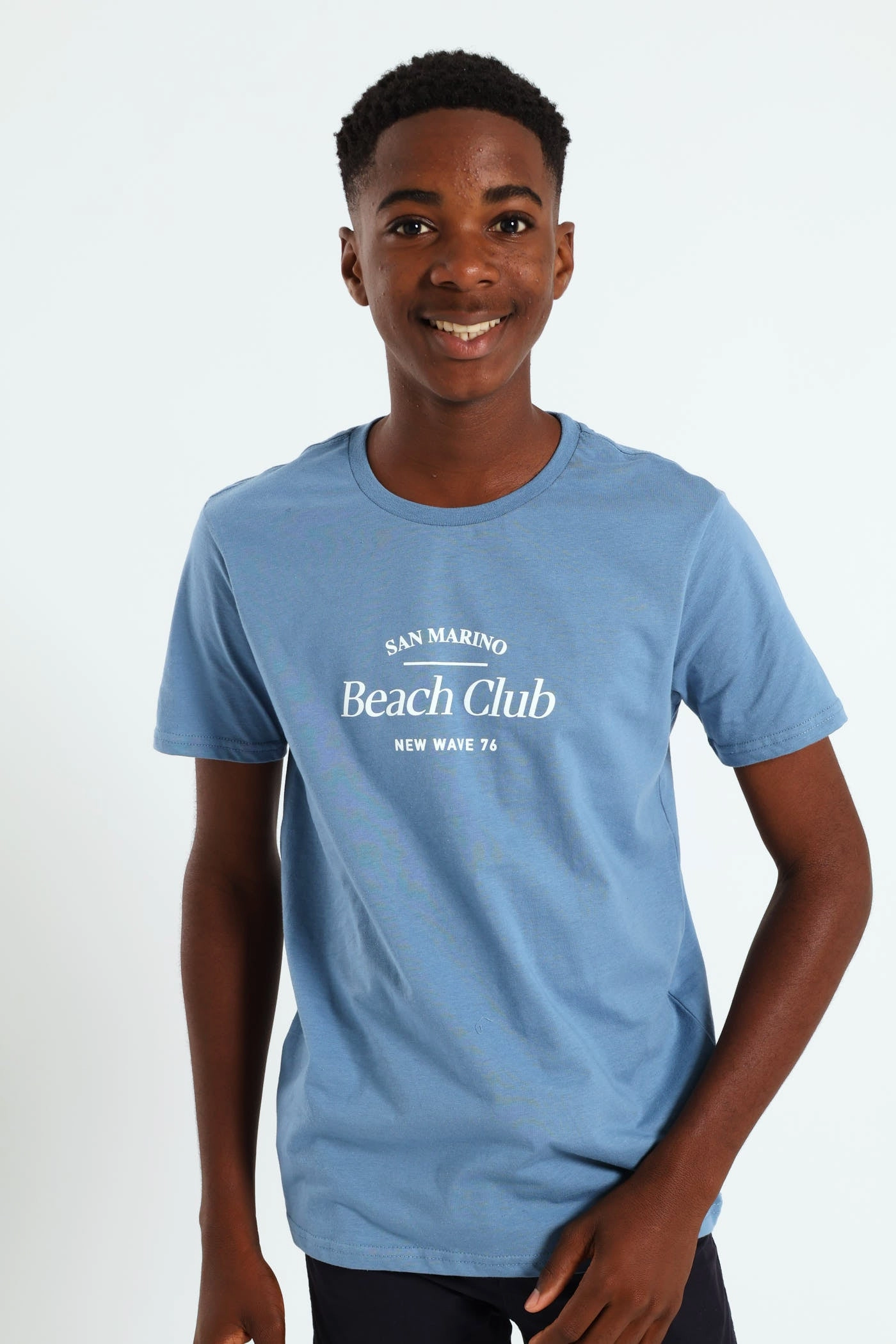 Boys Beach Club Front & Back Print Tee - Blue