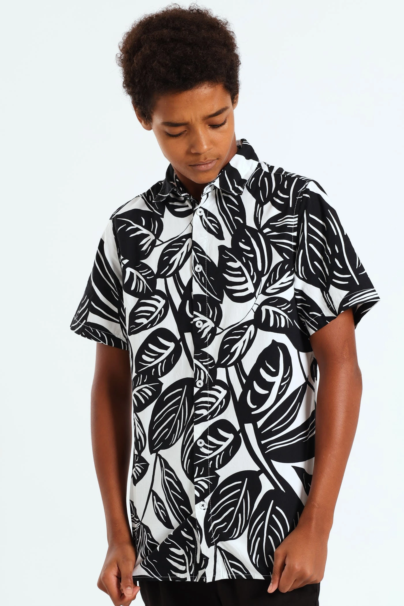 Boys Big Floral Shirt - Black/White Preppy style items Ethical fashion choices