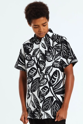 Boys Big Floral Shirt - Black/White Preppy style items Ethical fashion choices