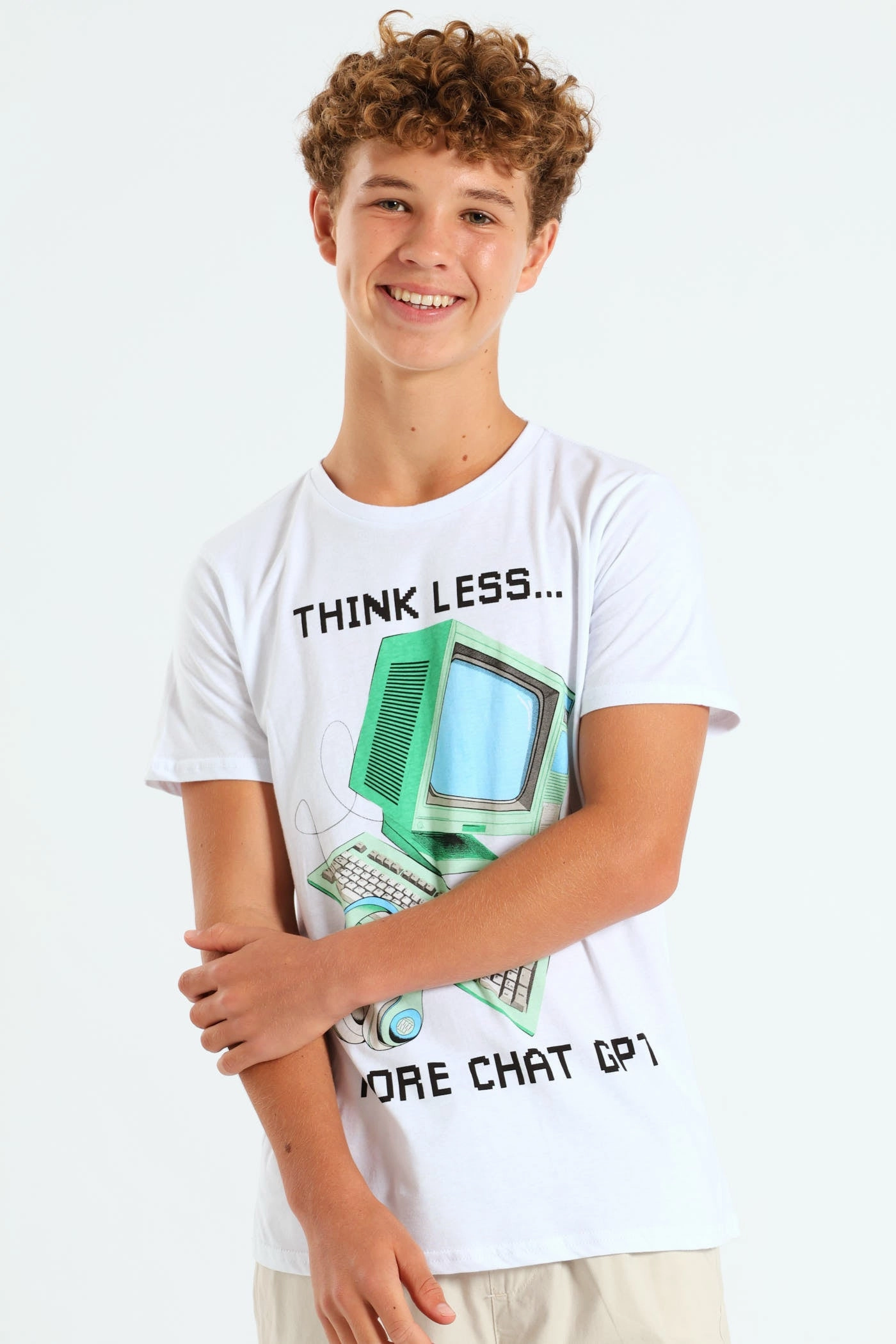 Boys Chat GPT Print Tee - Black