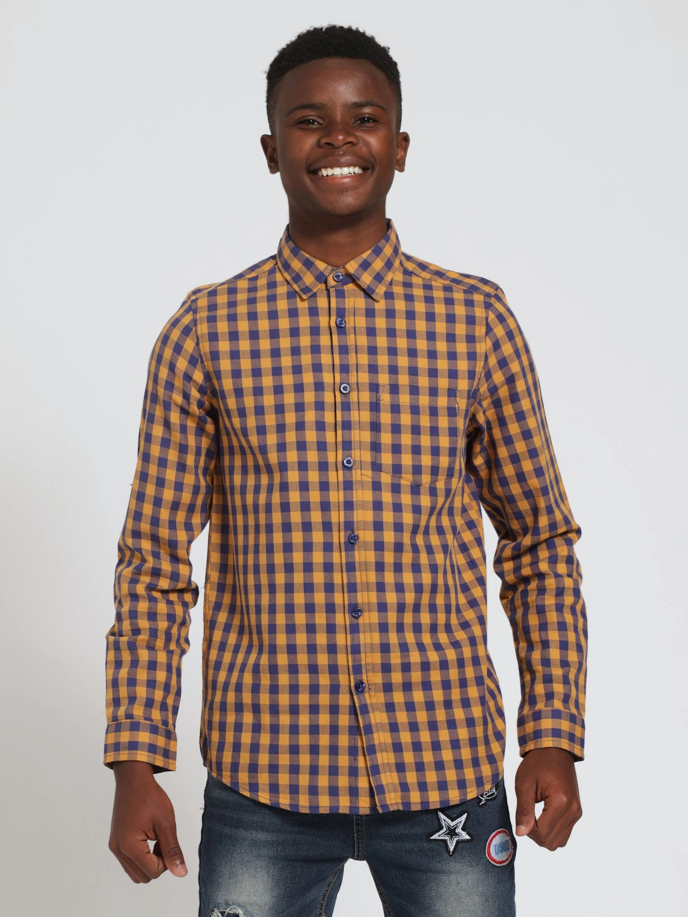 Online fashion shopping Boys Check Shirt - Mustard Runway fashion