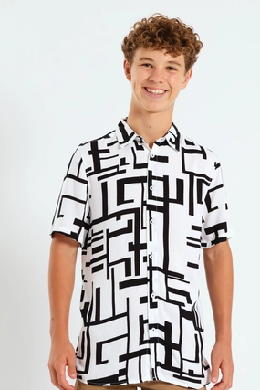 Boys Geometric Viscose Shirt - Black/White Fashion trends Bohemian style items