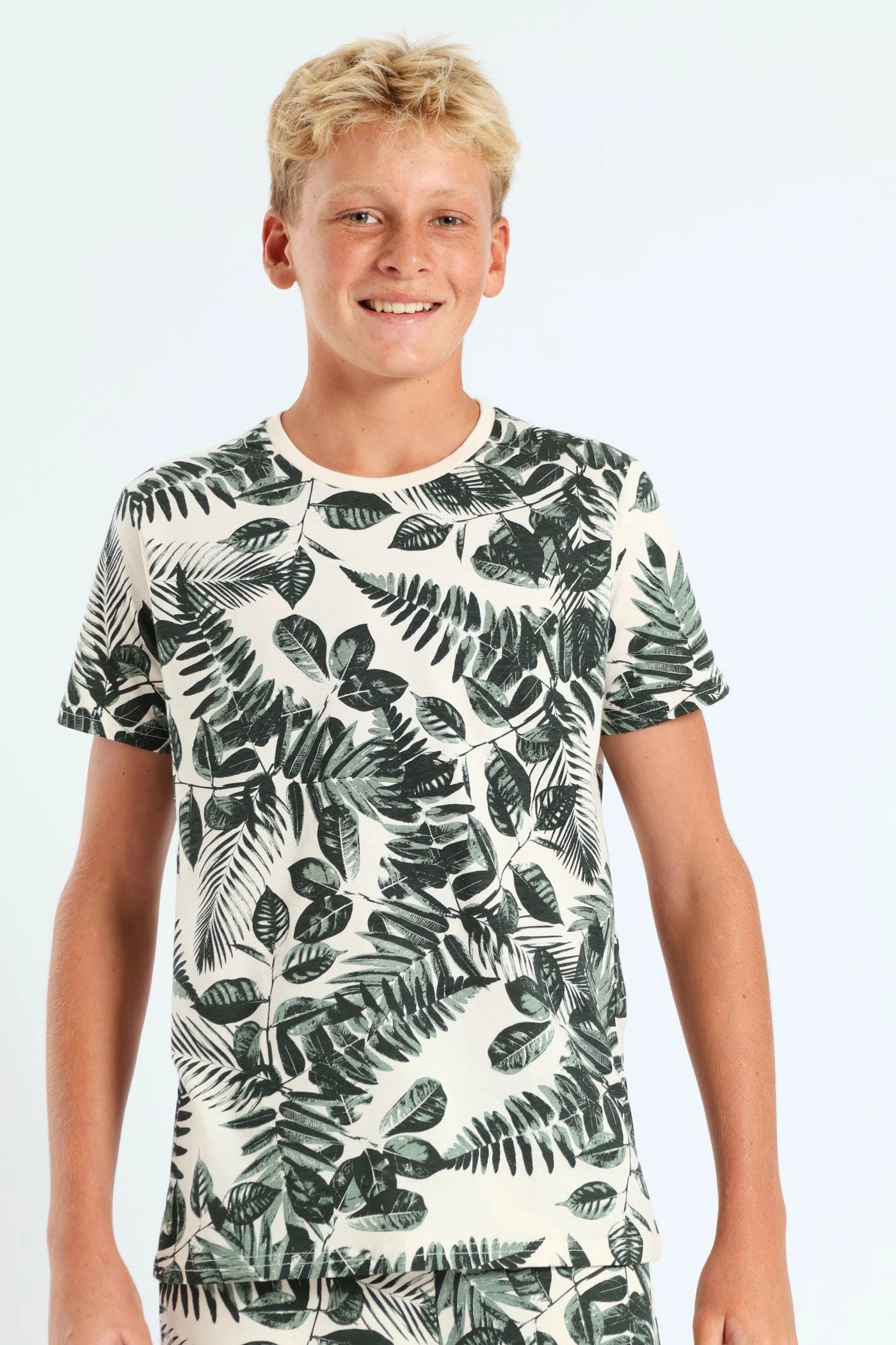 Boys Leaf Print Tee - Cream
