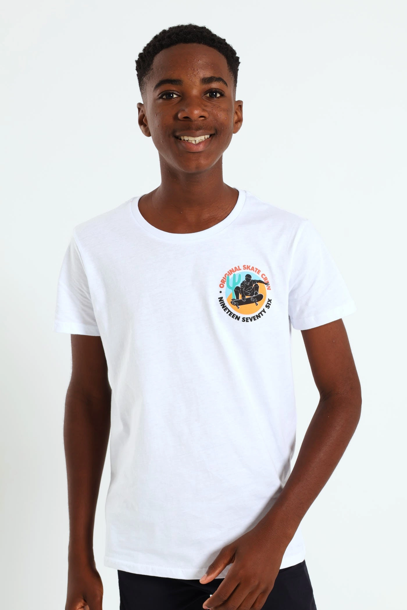 Boys Skate Front & Back Print Tee - White