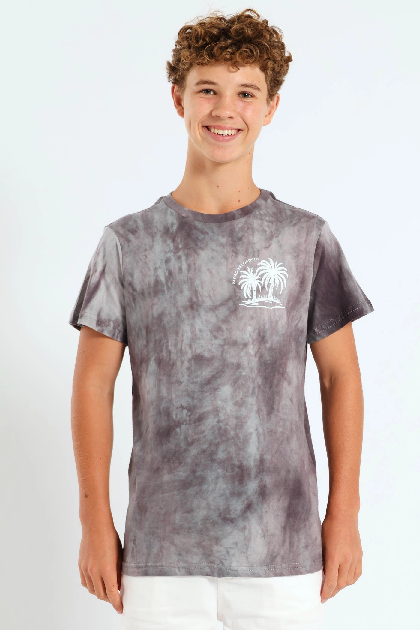 Boys Spectre Dye Palm Back Print T-Shirt - Grey