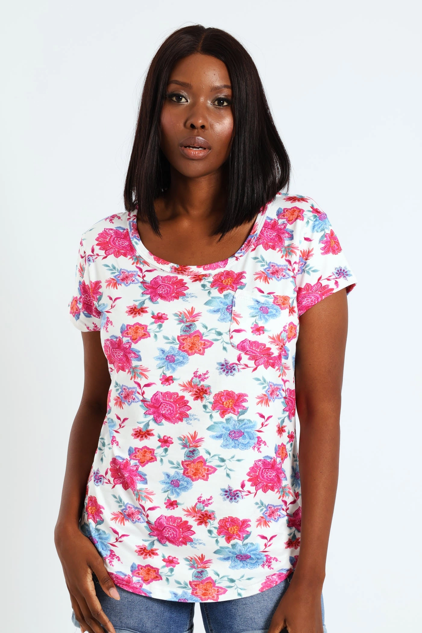 Bright Flowers Print Pocket Tee