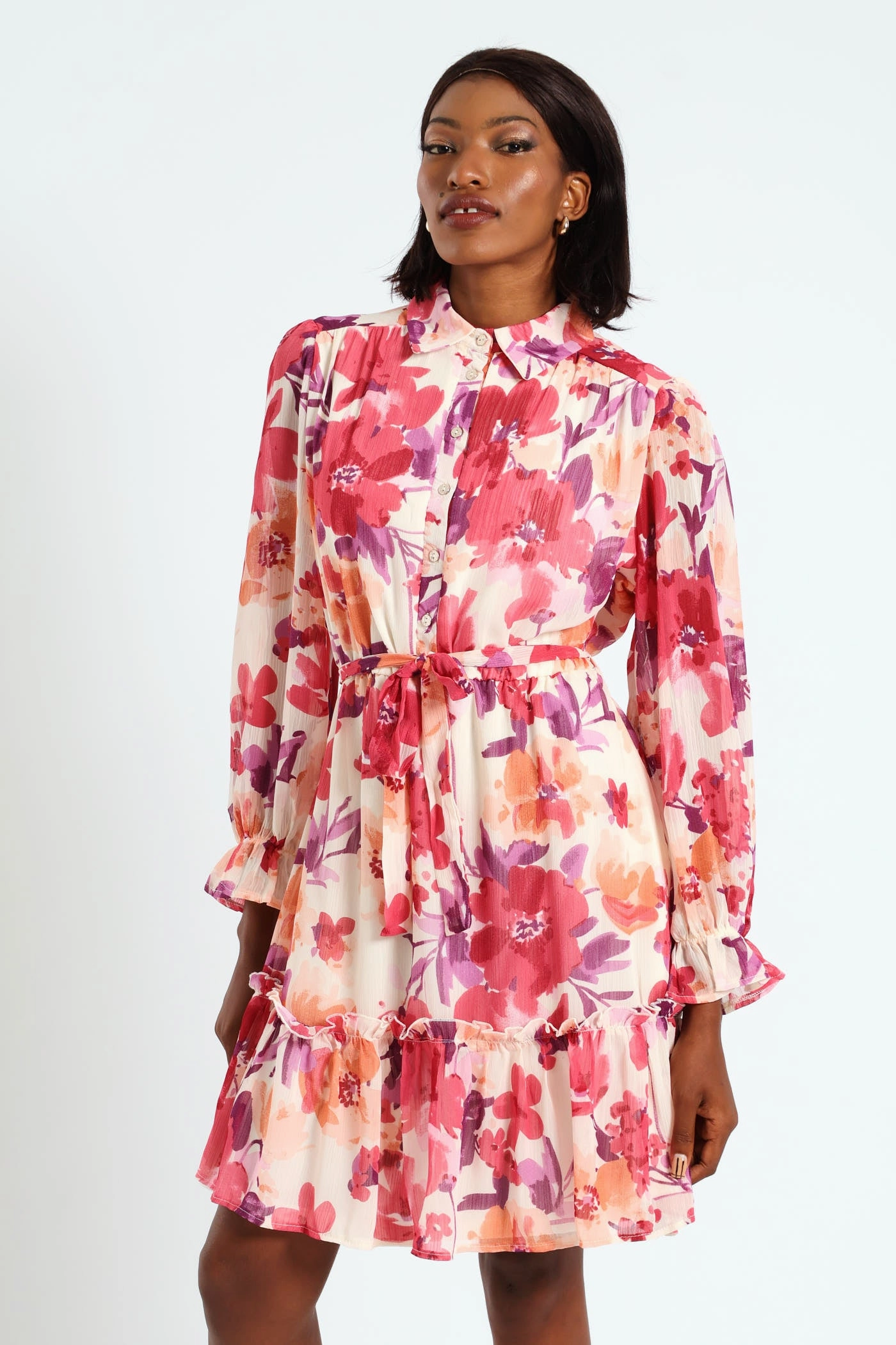 Party wear Button Through Frill Hem Tea Dress - Cream Budget - friendly fashion