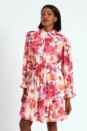 Button Through Frill Hem Tea Dress - Cream Clearance fashion Sustainable fashion