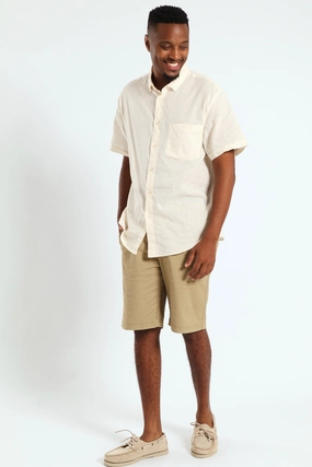 Buttondown Cotton Linen Slub Shirt - Stone Fashion must - haves Workwear options