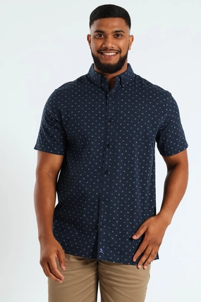 Buttondown Geo Print Short Sleeve Shirt - Navy Fashion sizes Leather - material fashion
