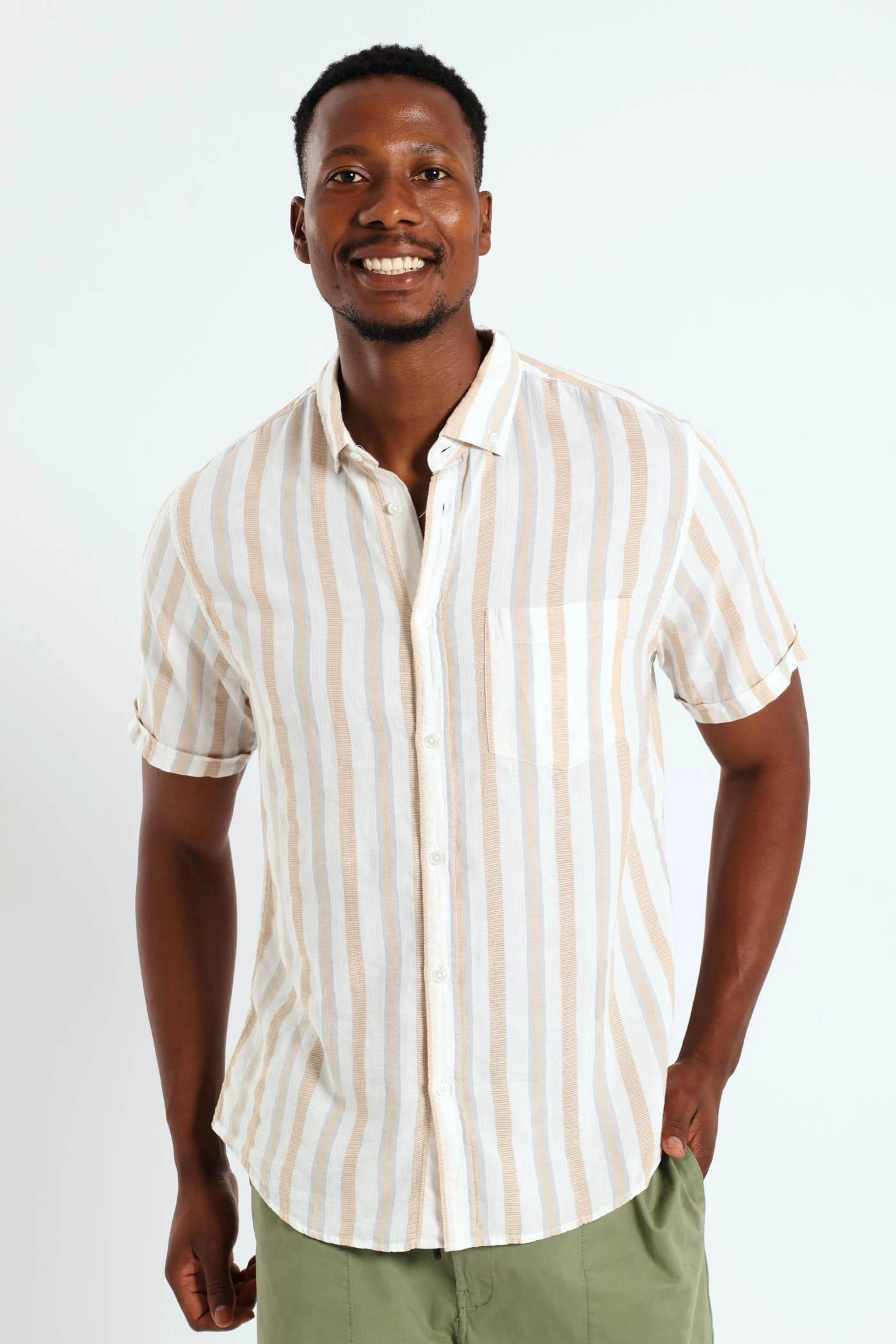 Fashion labels Buttondown Stripe Shirt - Stone Silk - fabric fashion