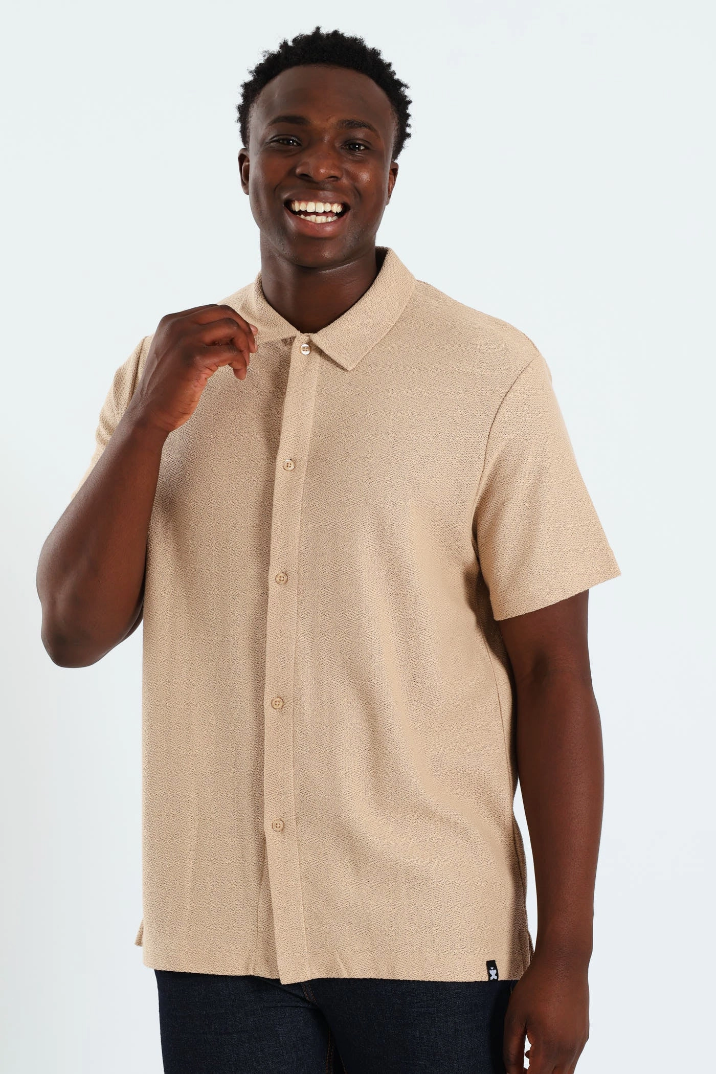 Casual wear options Chunky Crepe Knit Shirt - Stone Cotton - made fashion