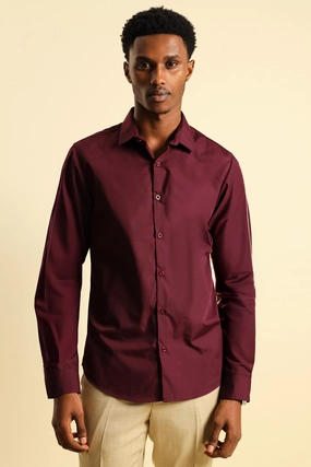 Casual wear options Easy Care Long Sleeve Shirt - Burgundy Fashion trends