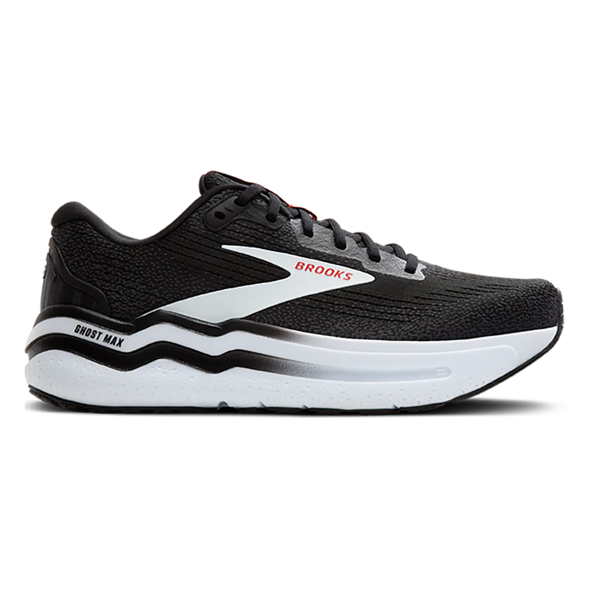 High-end Brooks Ghost Max 2 - Black - White - Fiery Red Solid